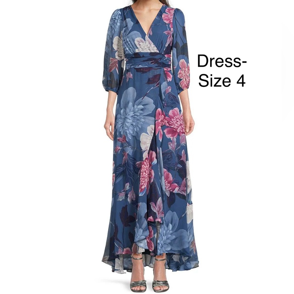 Navy Floral Maxi Dress with Pink Accents